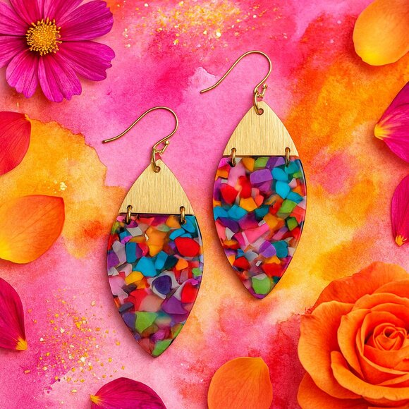 πBoho Chic Colorful Drop Earrings Acrylic Alloy Lightweight Statement - Picture 6 of 10